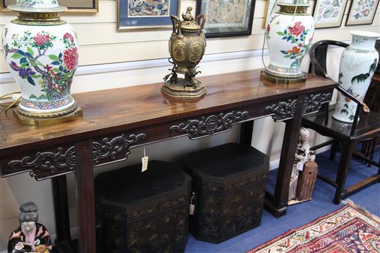 A late 19th century Chinese rosewood altar table, W.6ft 2in.